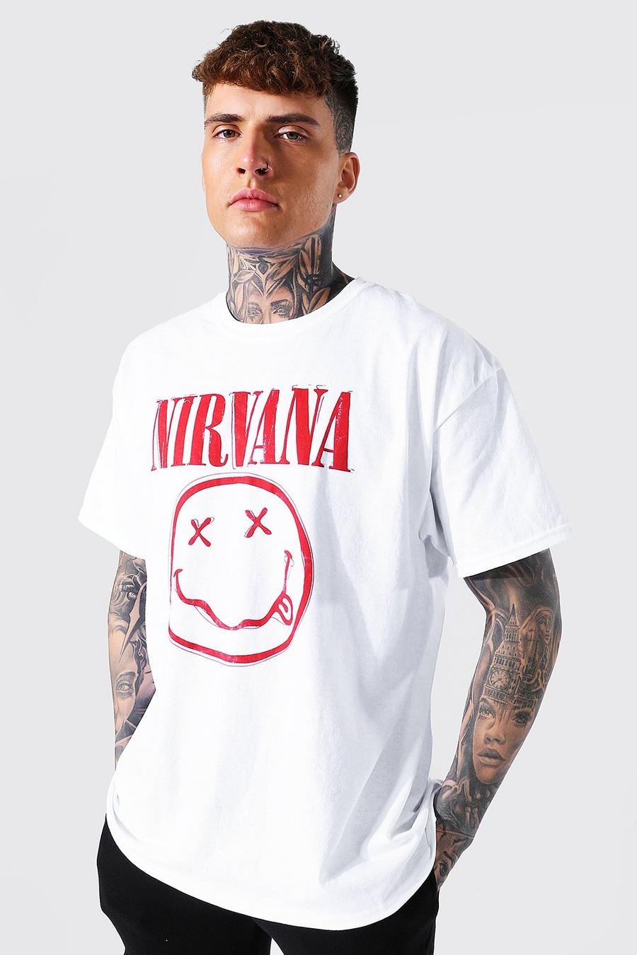 White weiß Oversized Nirvana Face License T-shirt