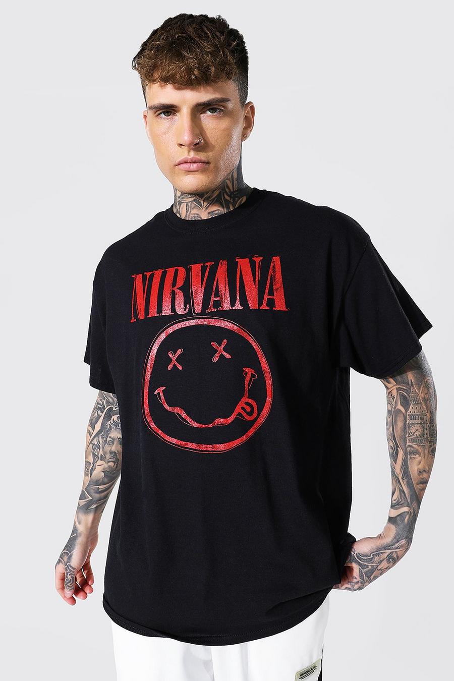 Black Oversized Gelicenseerd Nirvana Smiley T-Shirt image number 1