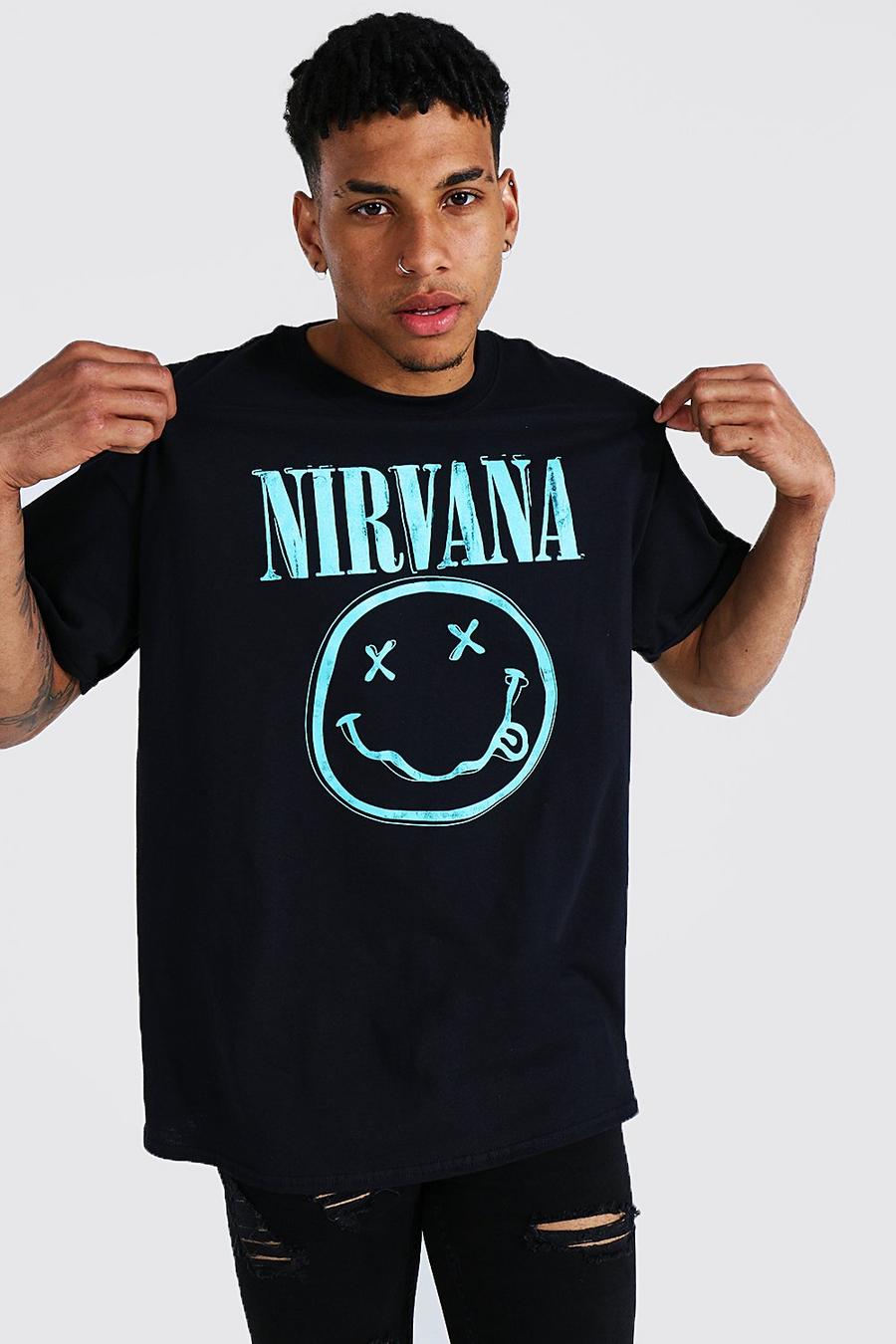 Black Oversized Gelicenseerd Nirvana Smiley T-Shirt image number 1