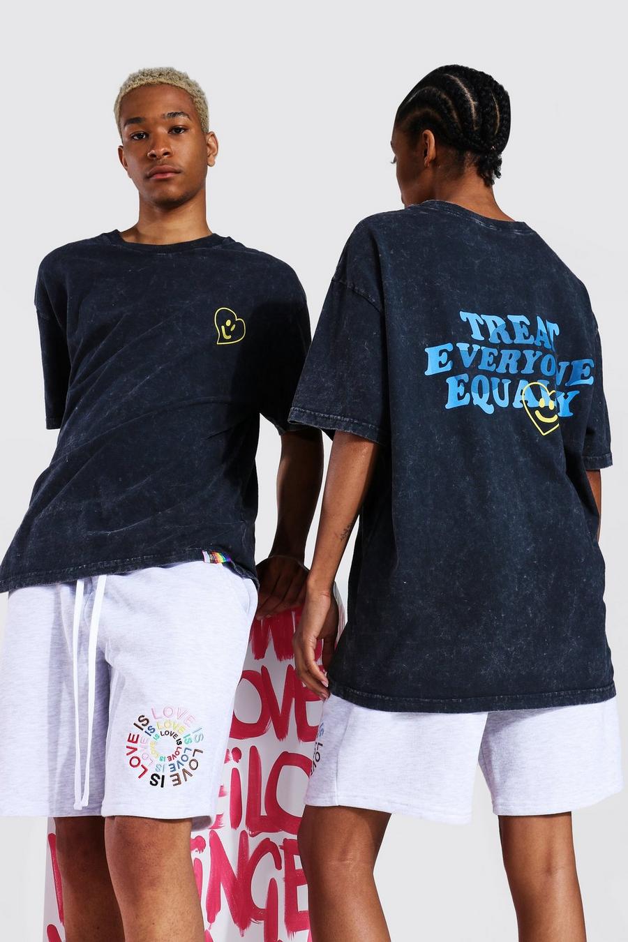 Pride T-Shirt mit Slogan und Batik-Muster, Anthrazit image number 1