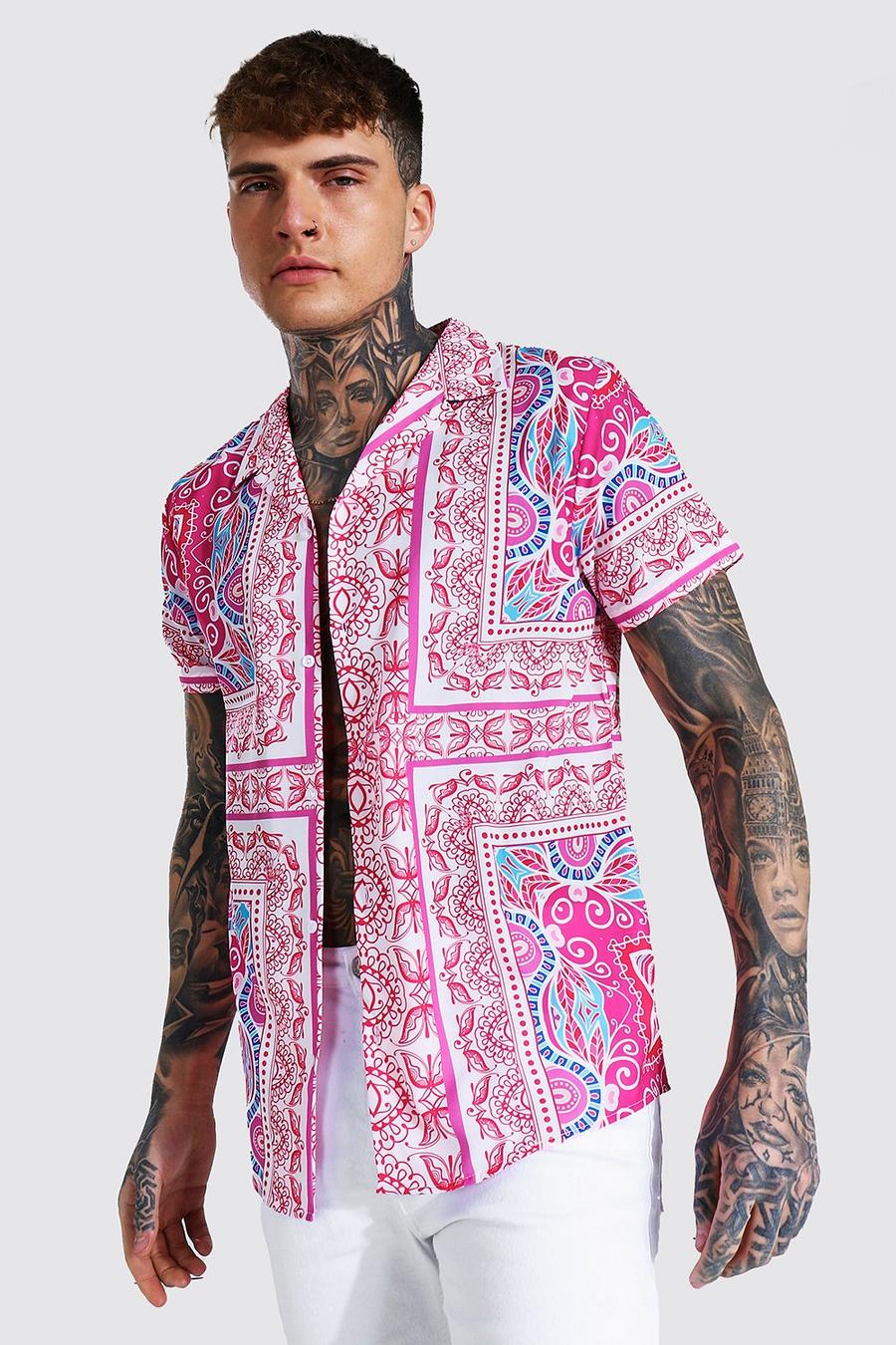 Pink Short Sleeve Baroque Print Shirt image number 1