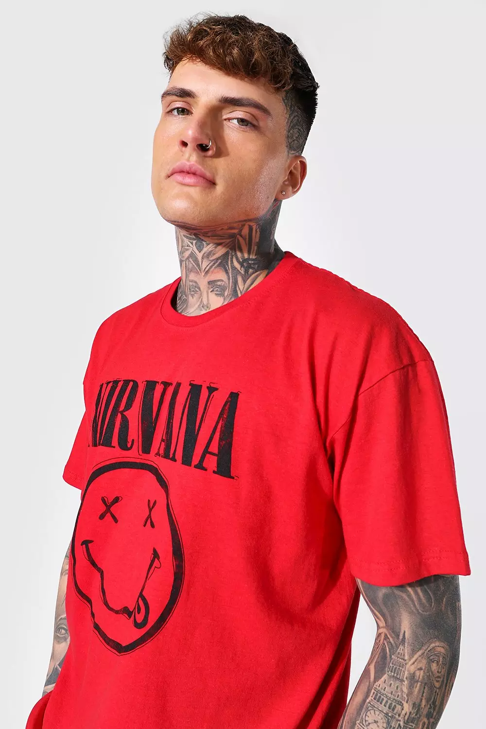 boohoo NIRVANA FACES ライセンス プリント Tシャツ boohoo NIRVANA ニルヴァーナ ライセンス Tシャツ BLACK (boohoo