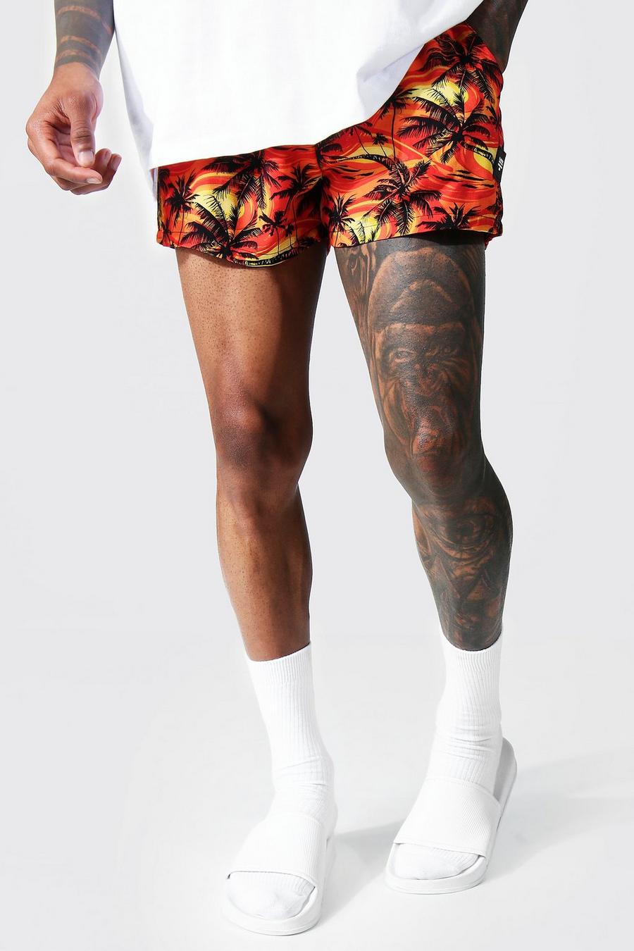 Pantalones cortos con estampado hawaiano, Orange image number 1