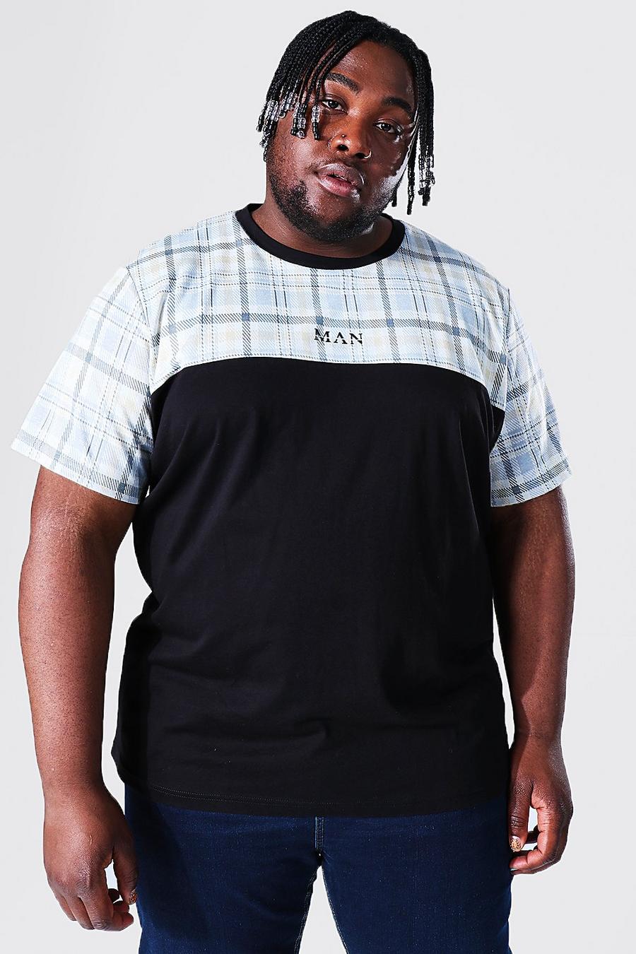 Black Plus Size Man Colour Block Jacquard T-shirt image number 1