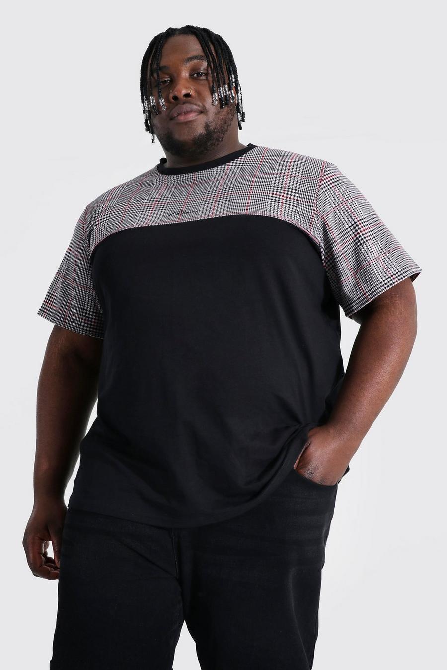 Black Plus Size Jacquard Colour Block Man T-Shirt image number 1