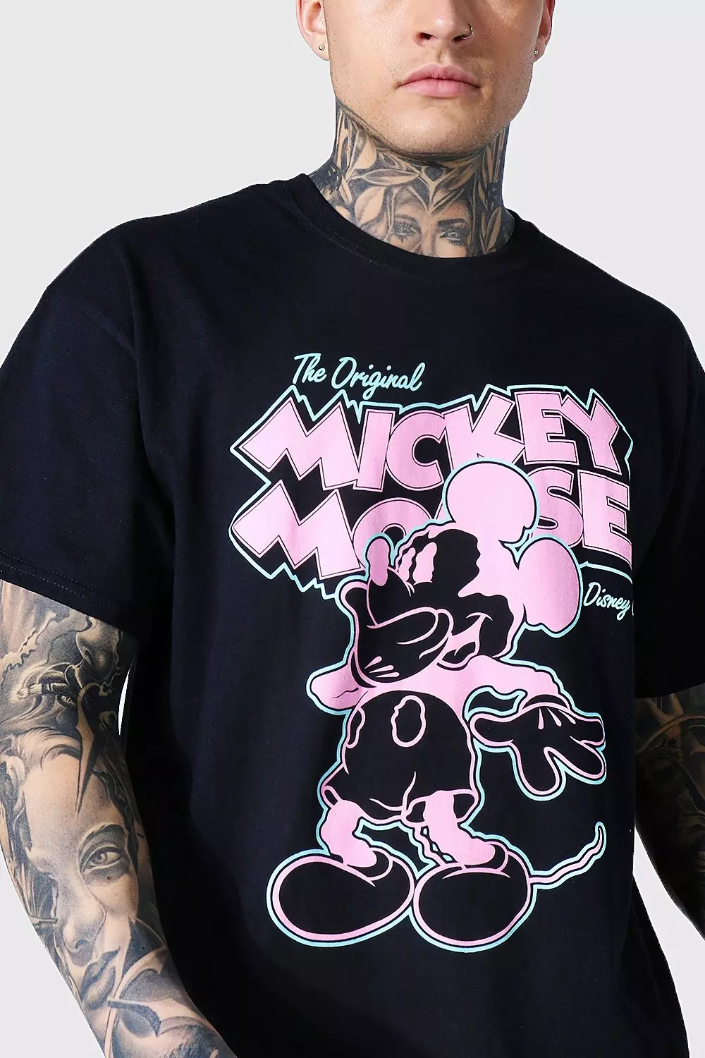 Mens Oversized Christmas Mickey Mouse Disney License T-Shirt - Black