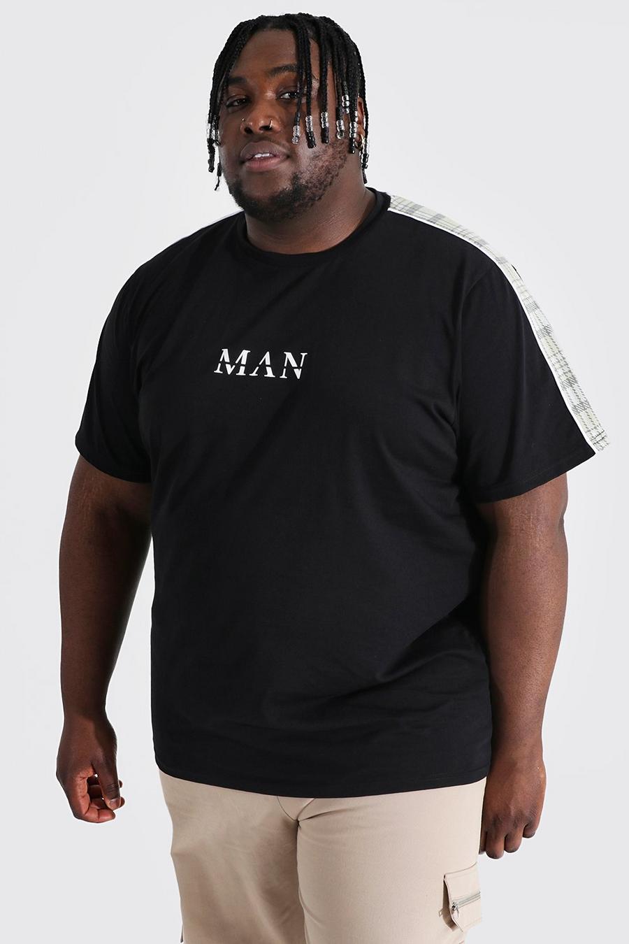 Black Plus Size Roman Man Jacquard Tape T-shirt image number 1