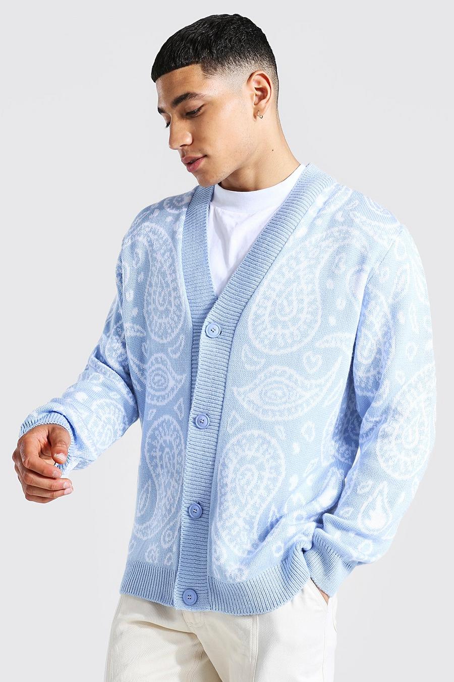 Cardigan in maglia con motivo bandana, Azzurro chiaro image number 1
