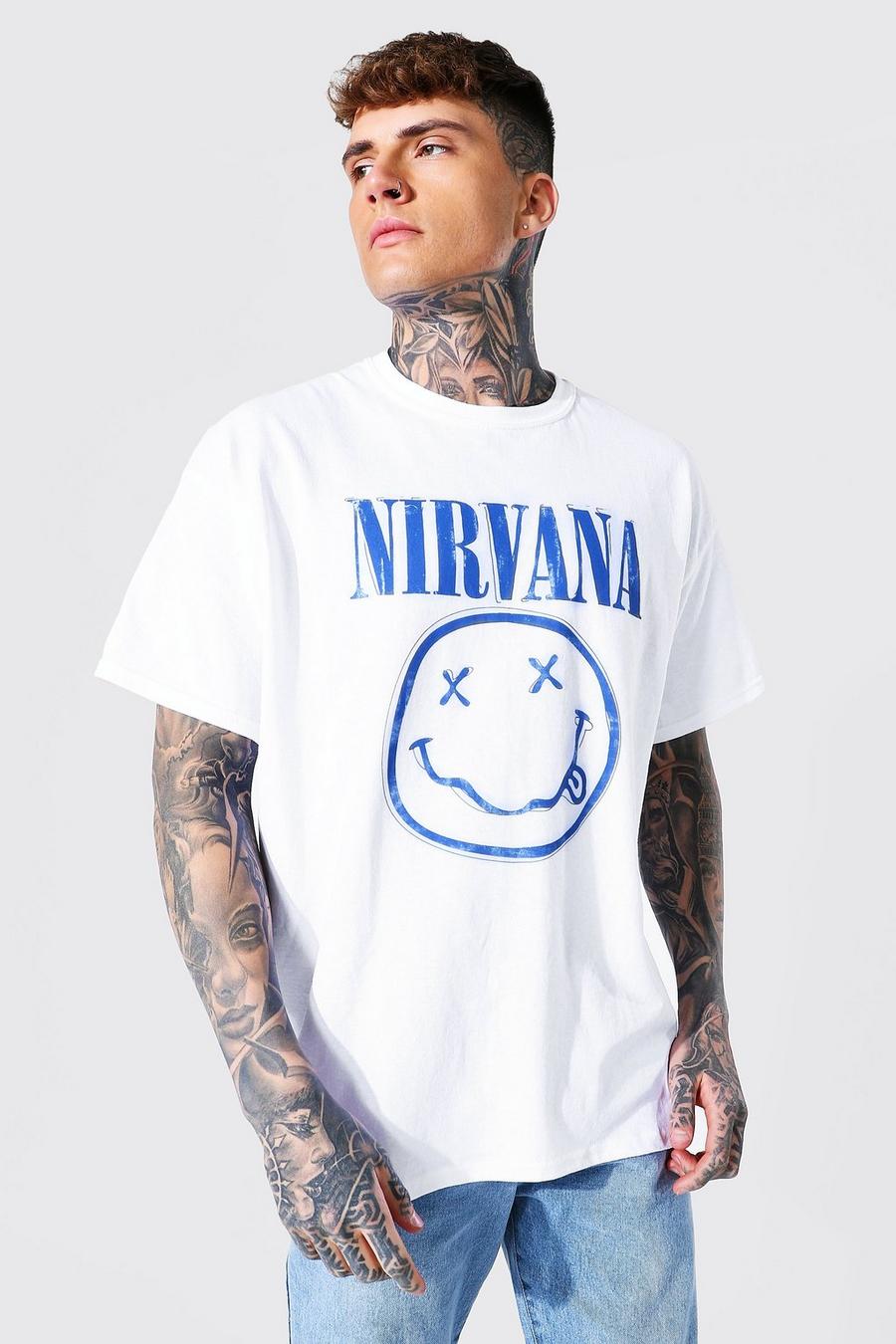 T-shirt oversize ufficiale Nirvana con Smiley, White image number 1