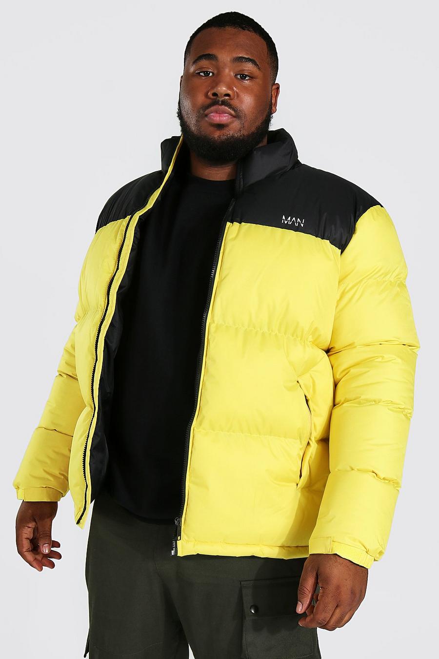 Yellow Plus Man Dash Colour Block Funnel Neck Puffer image number 1
