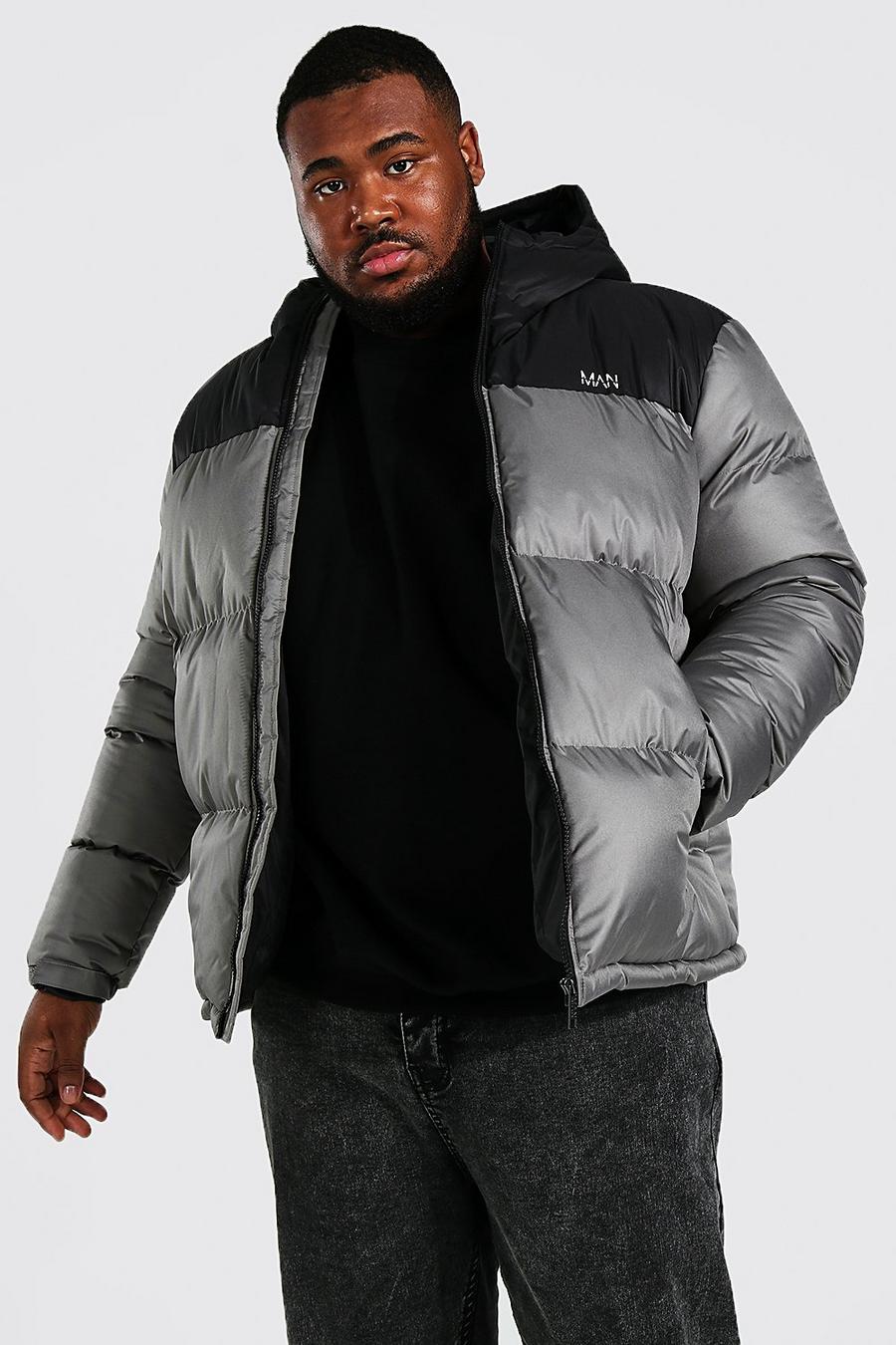 Charcoal Plus Man Dash Colour Block Hooded Puffer image number 1