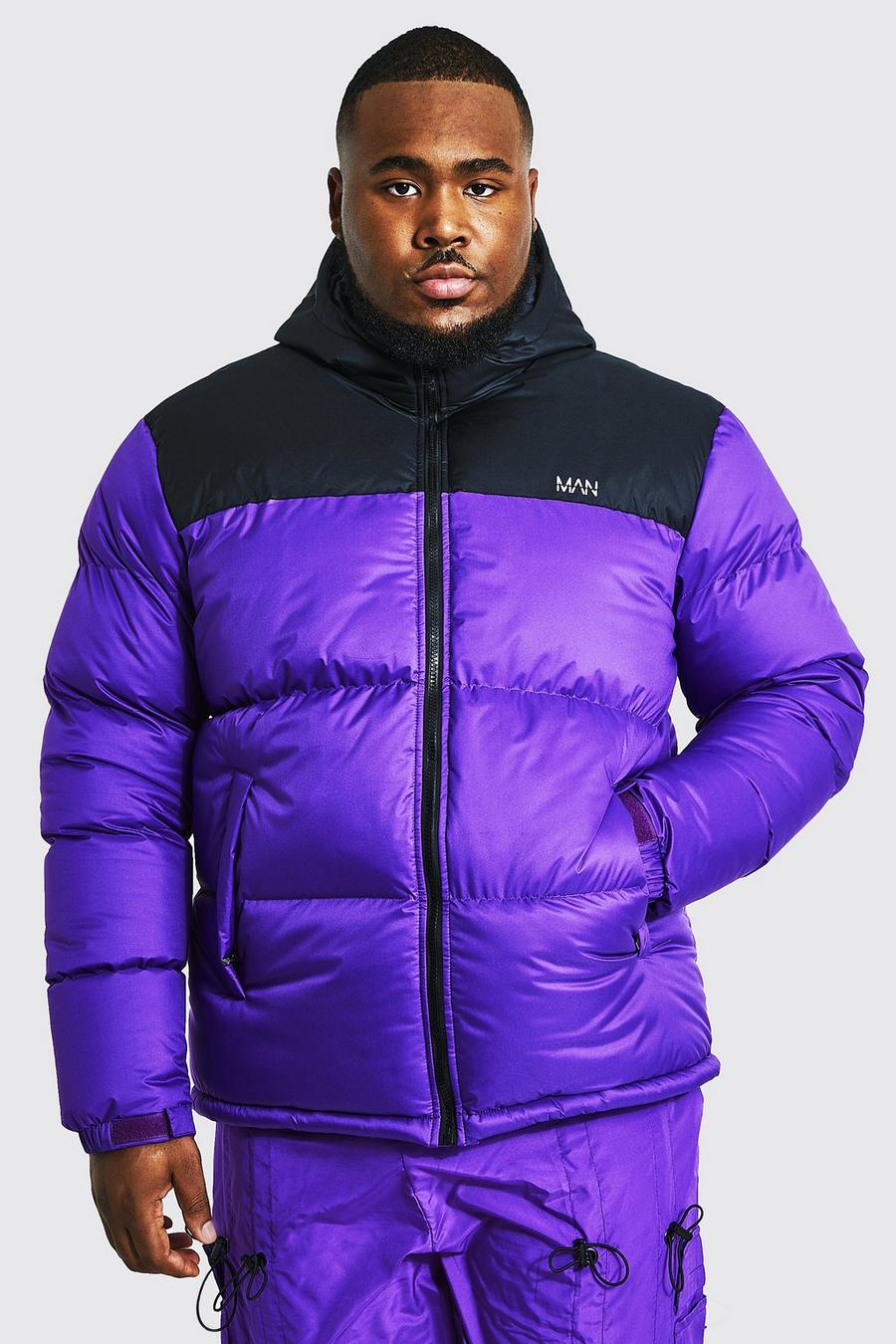 Piumino Plus Size Man Dash a blocchi di colore con cappuccio, Purple image number 1