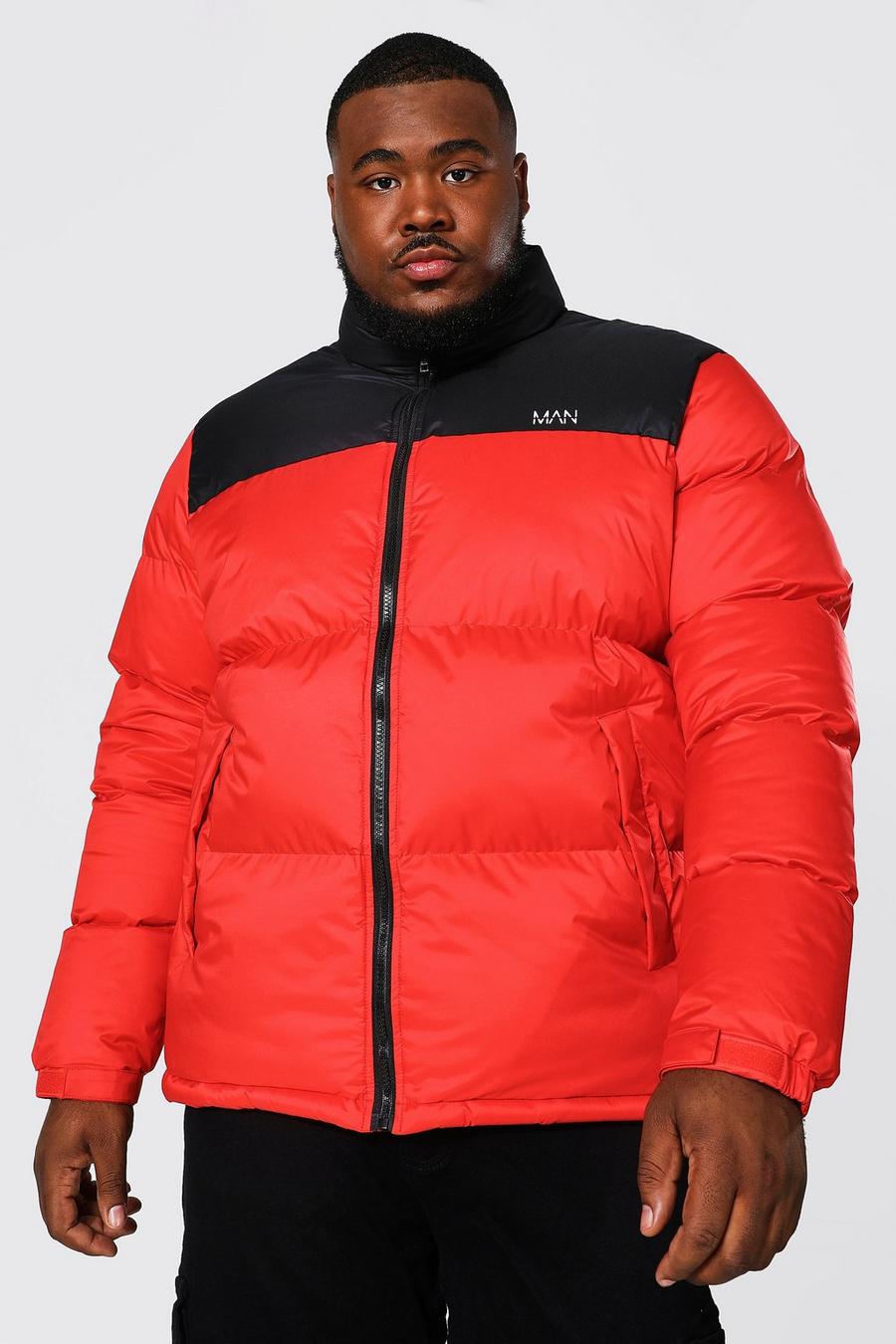 Red Plus Man Dash Colour Block Funnel Neck Puffer image number 1