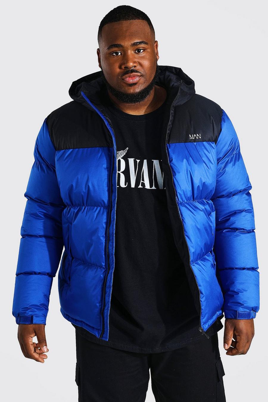Blue Plus Man Dash Colour Block Hooded Puffer image number 1