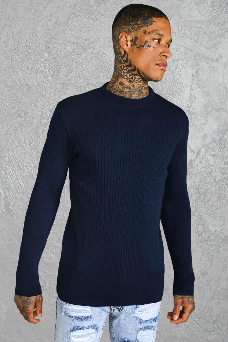 Navy Ribbed Crew Neck Sweater image number 1