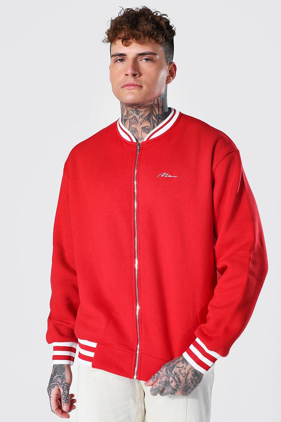 Red Oversized Jersey Man Signature Bomberjack Met Rits image number 1