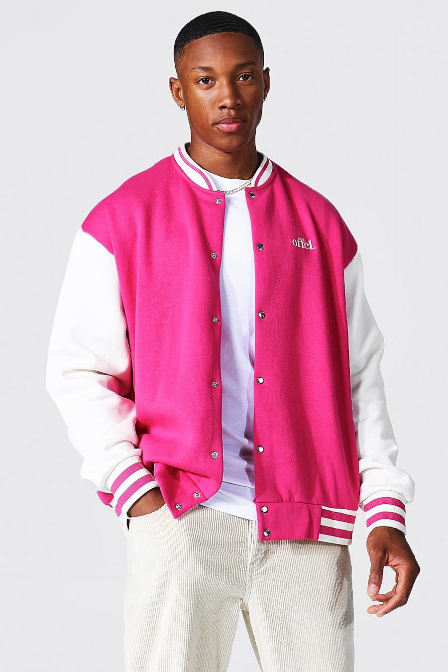 Pink Oversized Offcl Contrast Jersey Bomber image number 1