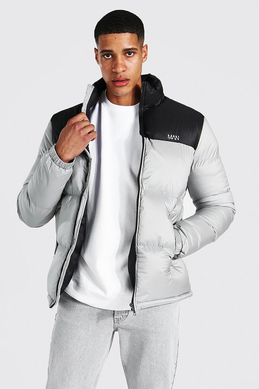 Light grey Tall Man Dash Colour Block Funnel Neck Puffer image number 1