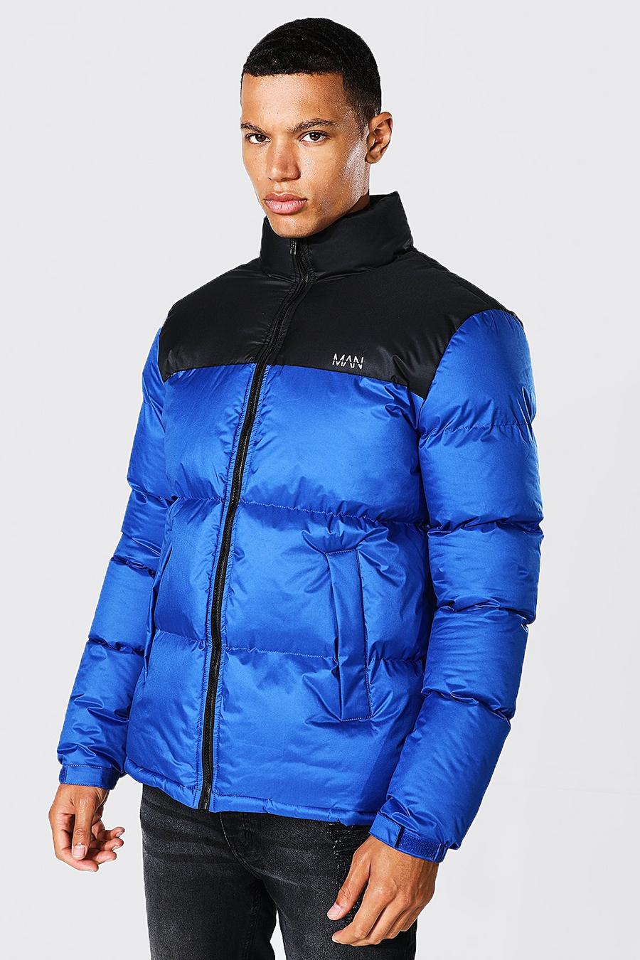 Blue Tall Man Dash Colour Block Funnel Neck Puffer image number 1