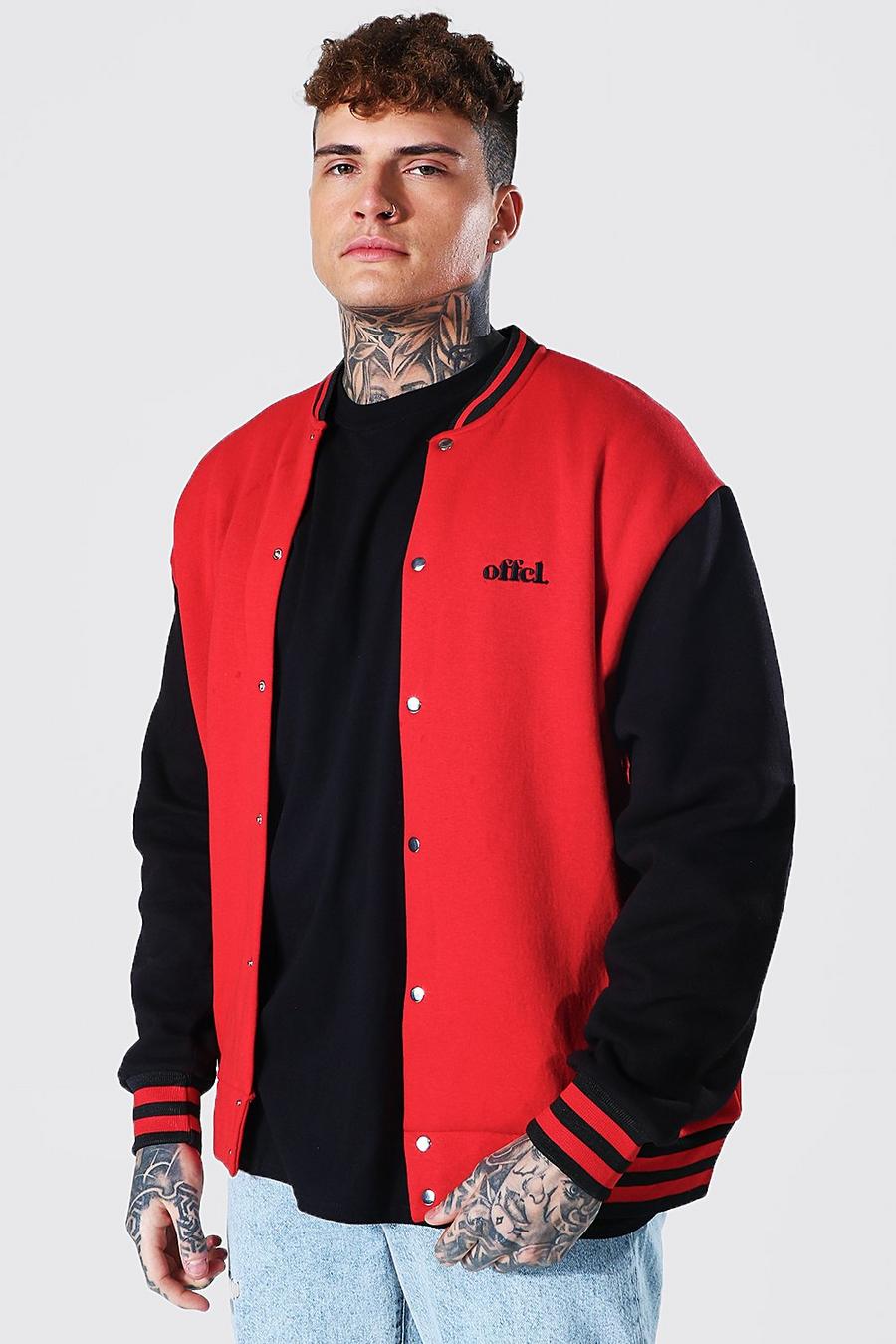 Red Oversized Offcl Contrast Jersey Bomber image number 1