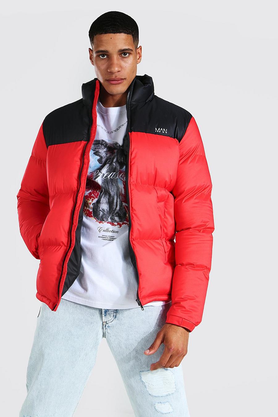 Red Tall Man Dash Colour Block Funnel Neck Puffer image number 1