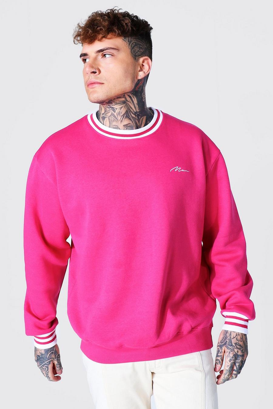 Pink Oversized Man Signature Sports Rib Sweatshirt image number 1