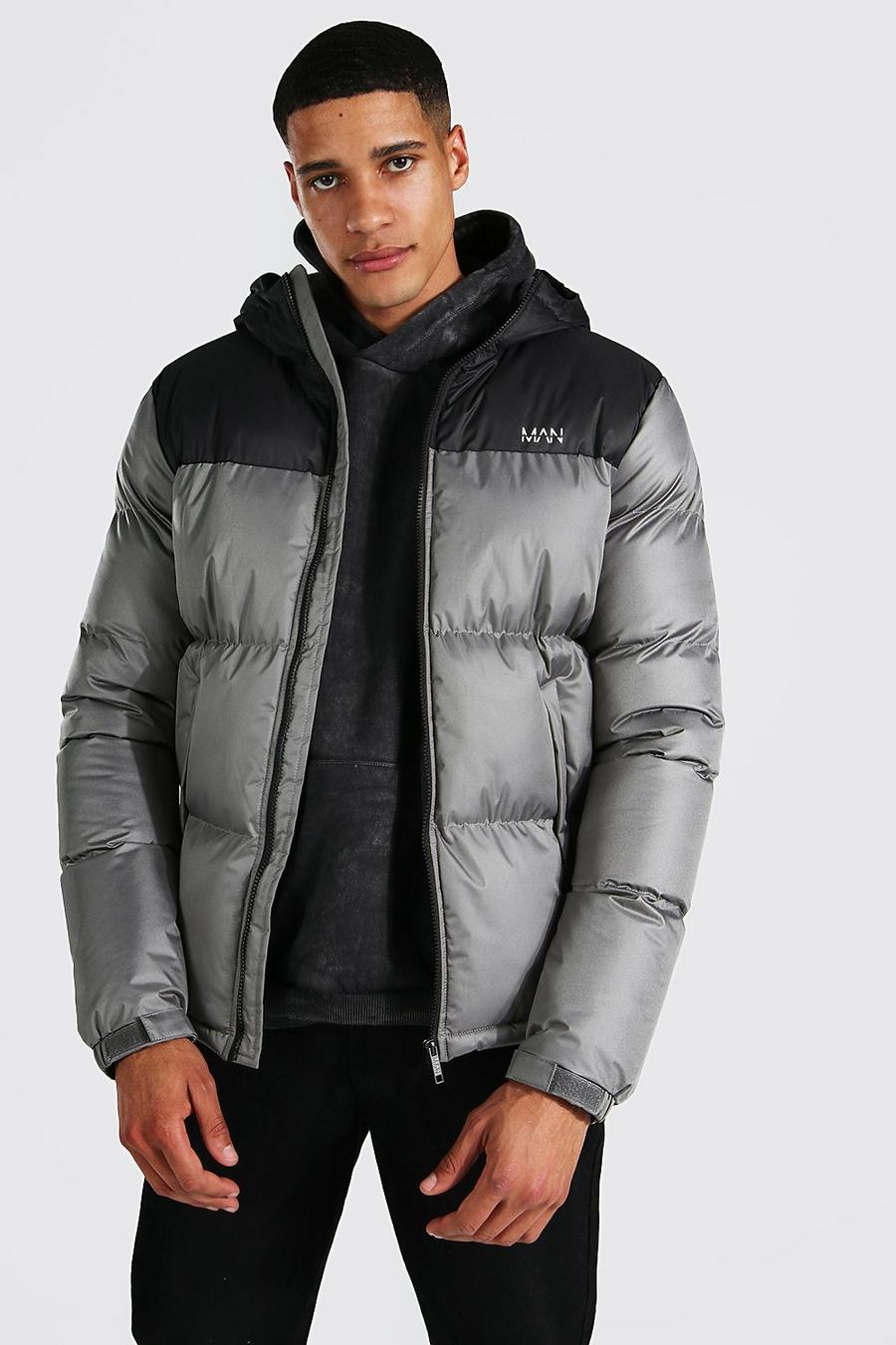 Charcoal Tall Man Dash Colour Block Hooded Puffer image number 1