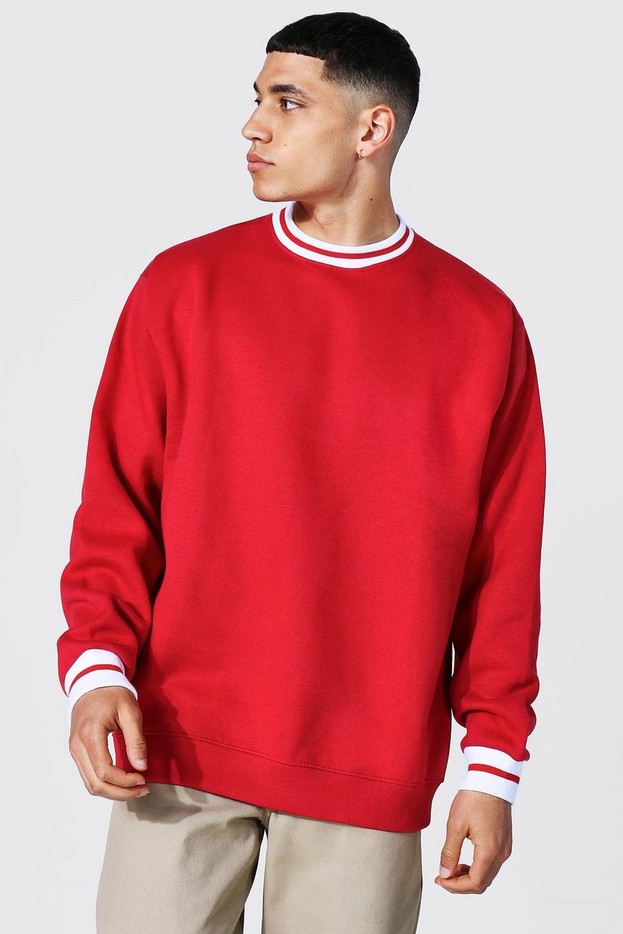 Red Oversized Sports Rib Sweatshirt image number 1