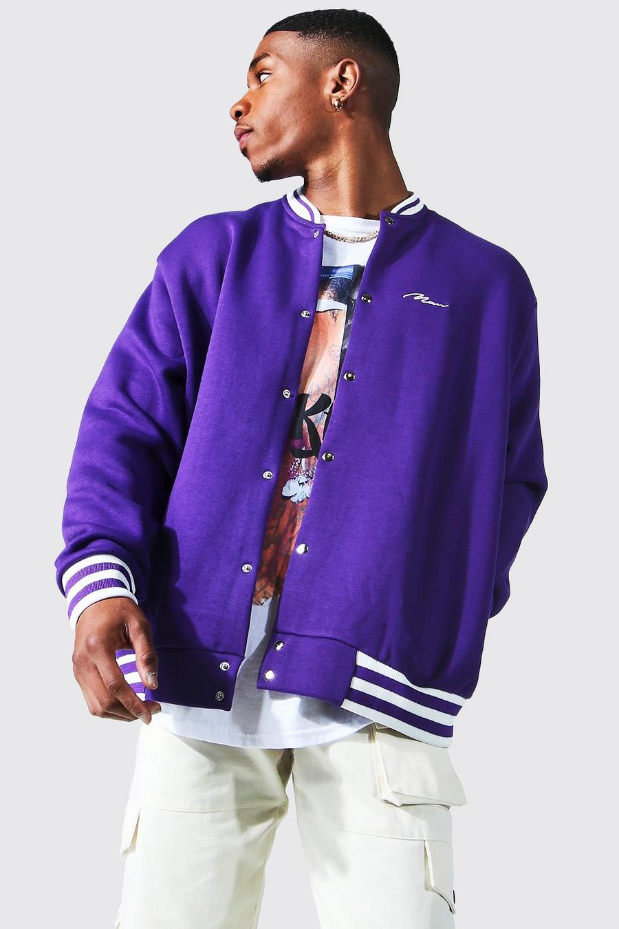 Giacca Bomber oversize con firma Man, Purple image number 1