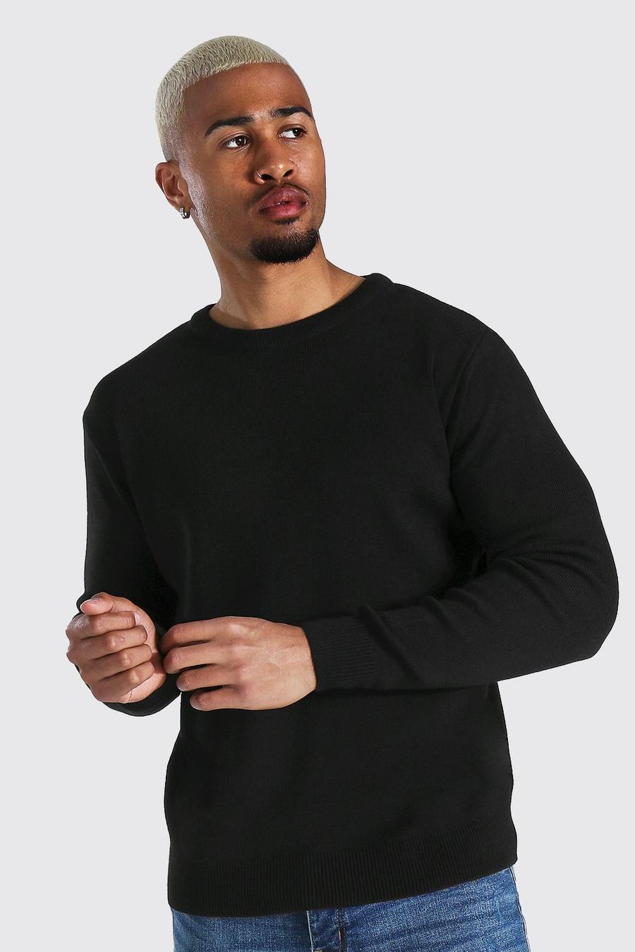 שחור סוודר עם צווארון עגול image number 1