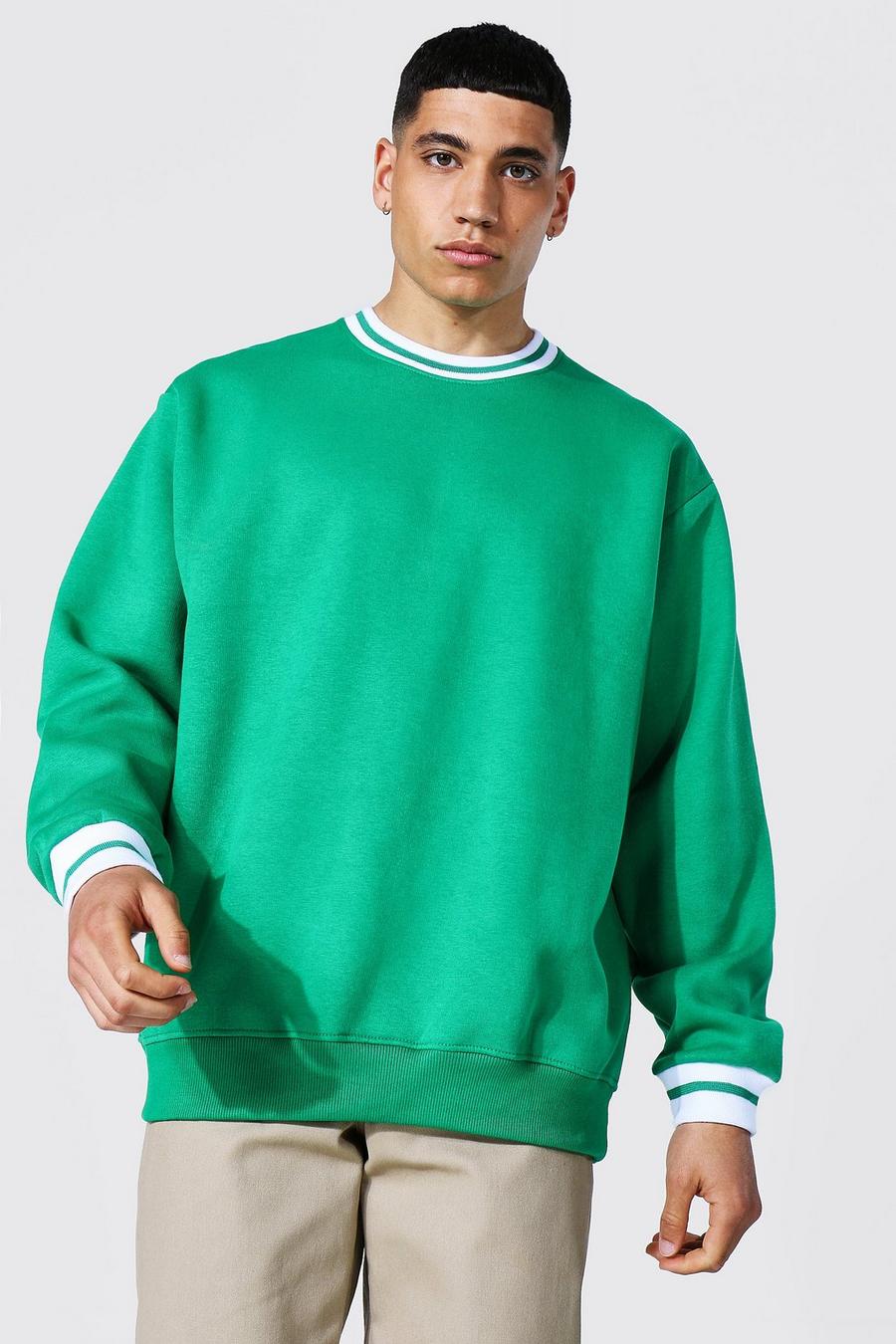 Green Oversized Sports Rib Sweatshirt image number 1