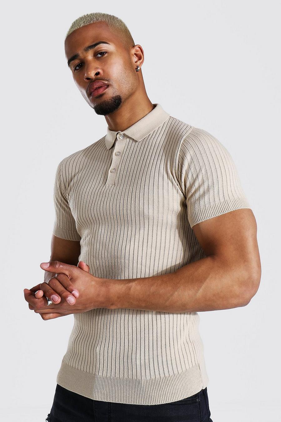 Short Sleeve Knitted Polo, Camel image number 1