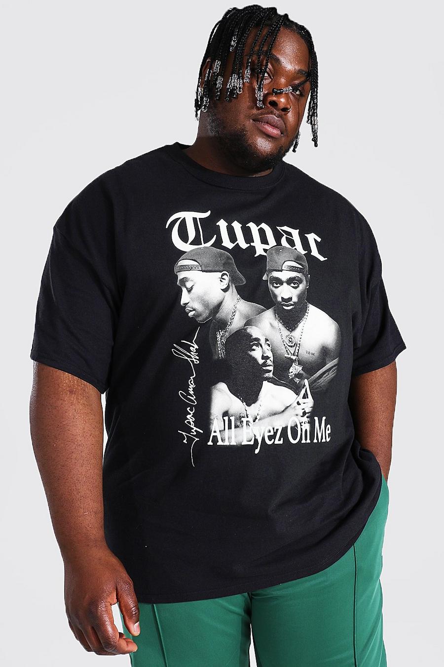 Plus Size Tupac Monochrome T-Shirt, Black image number 1