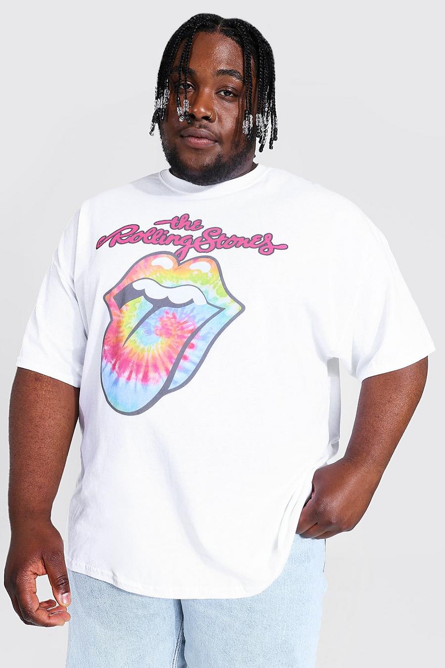 T-shirt Plus Size in fantasia tie dye con logo Rolling Stones, White image number 1