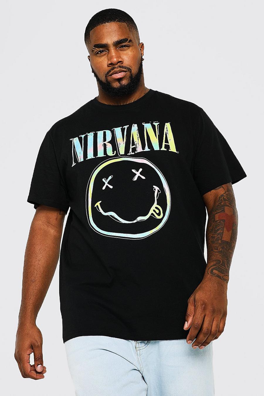 Grande taille - T-shirt effet tie dye à imprimé Nirvana, Black image number 1