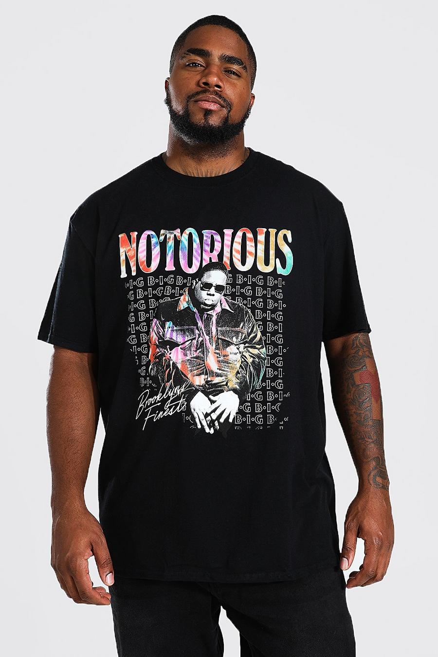 Camiseta Plus con estampado Notorious y desteñido anudado, Negro image number 1