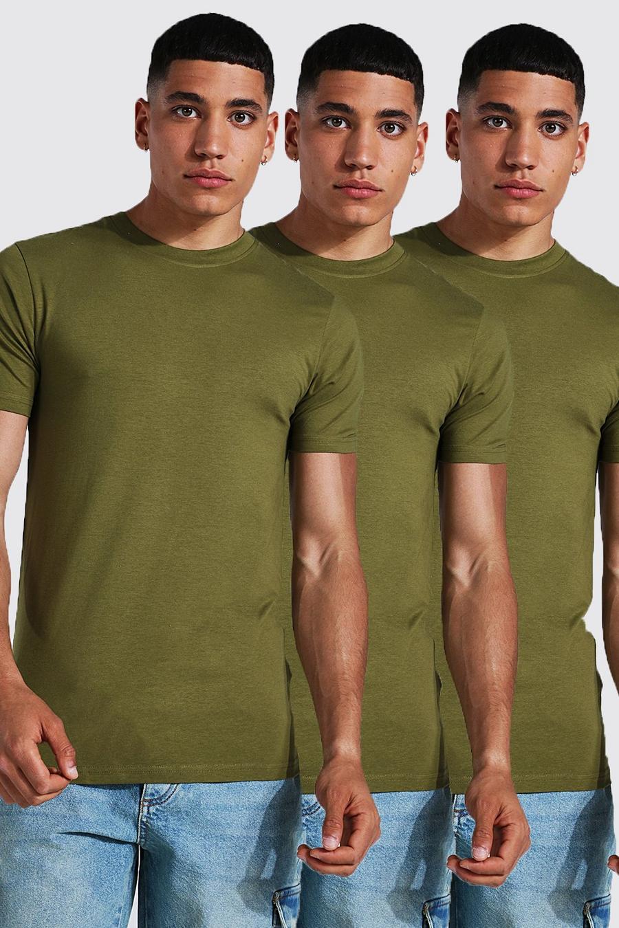 Lot de 3 t-shirts près du corps à col ras-du-cou, Multi image number 1