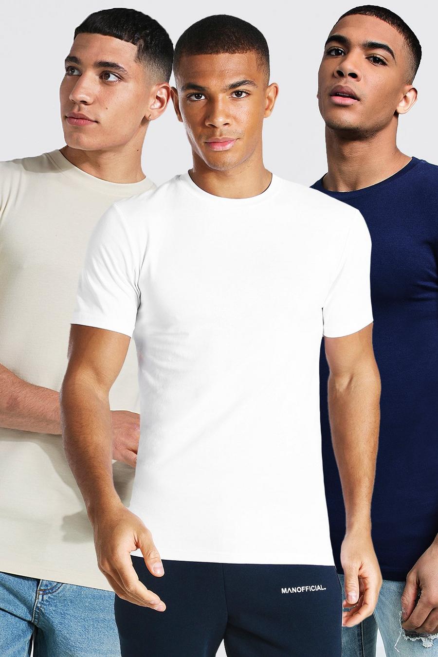 T-shirt attillata a girocollo - set di 3, Multi image number 1