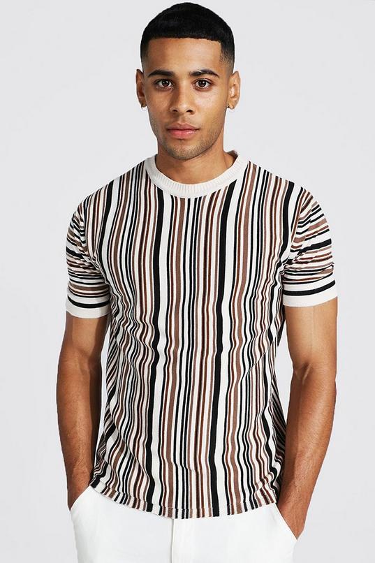 Men's Multi Stripe Knitted T-Shirt | boohoo