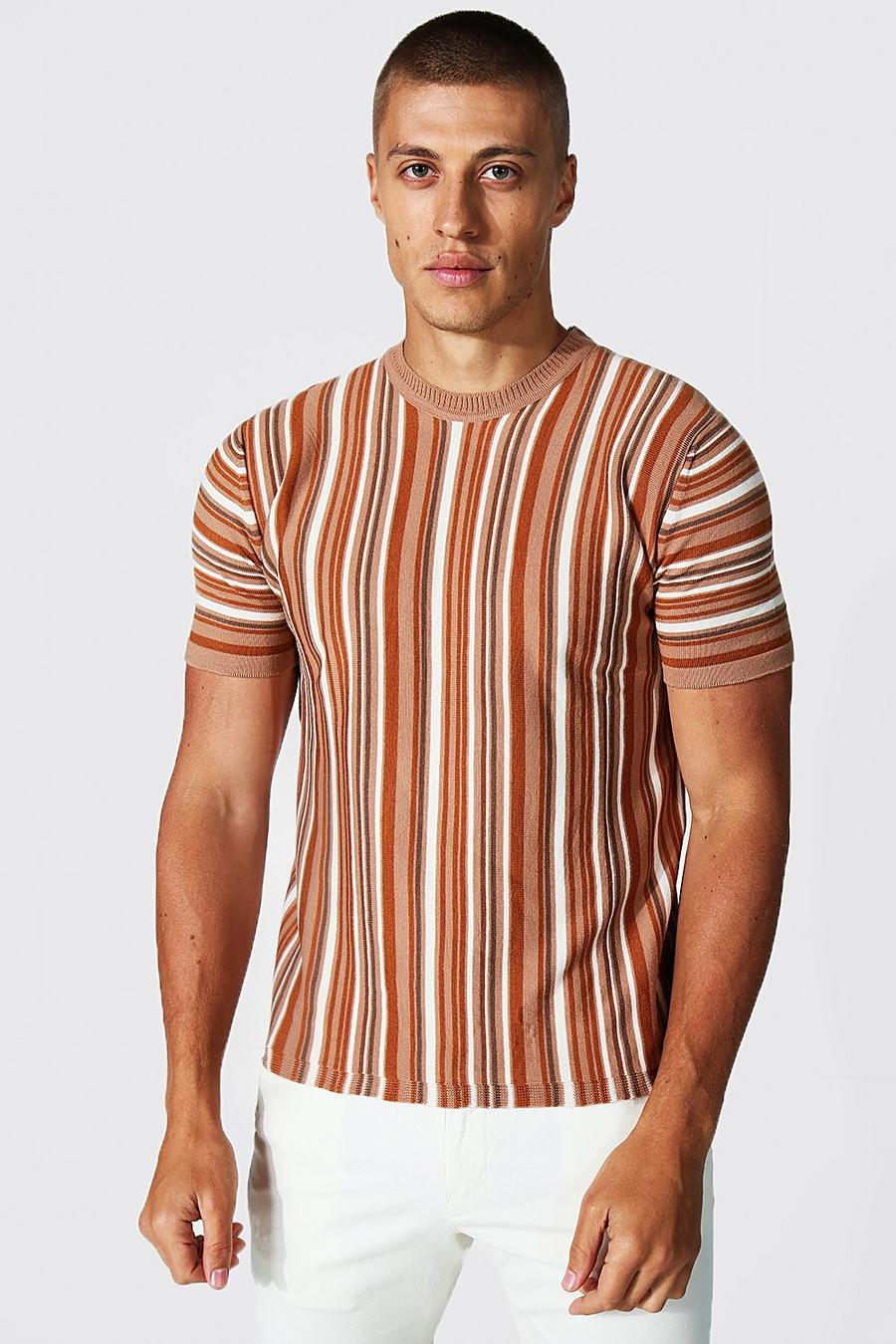 Stone Multi Stripe Knitted T-Shirt image number 1