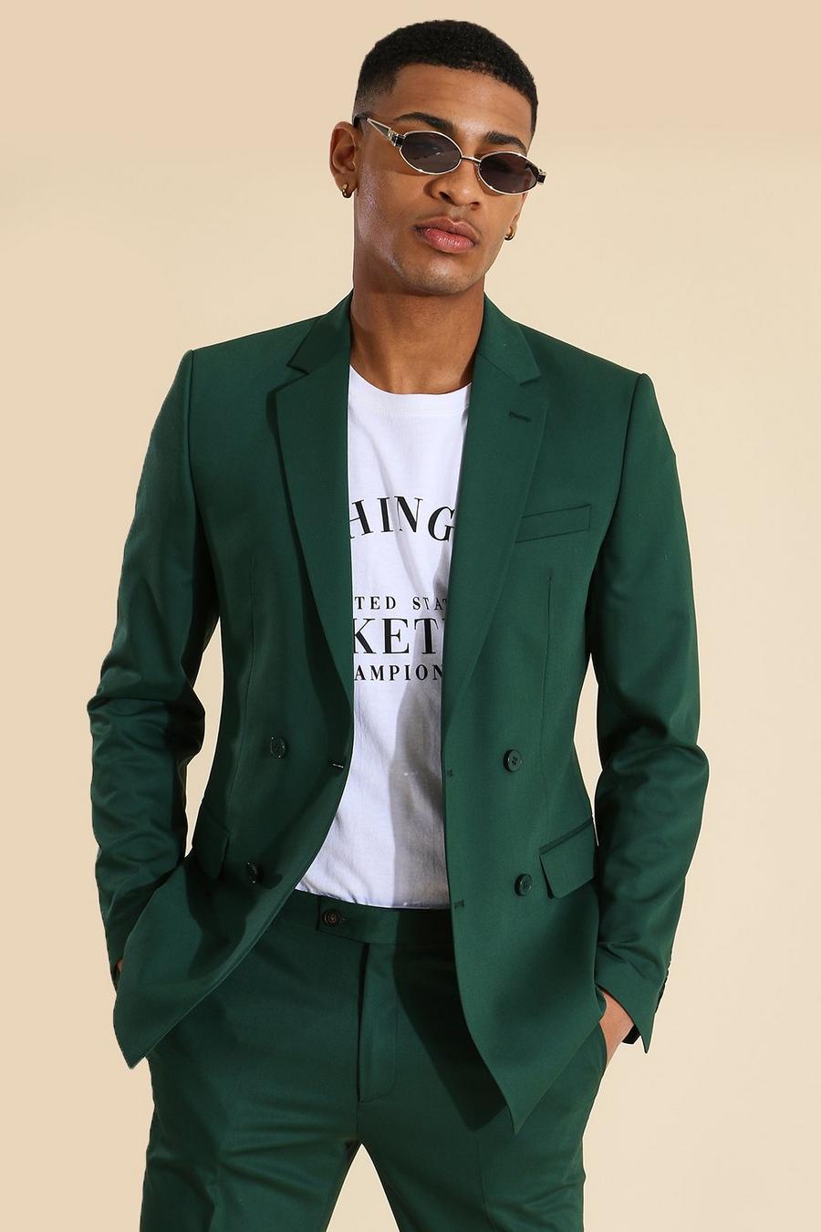 Chaqueta de traje súper ajustada con doble botonadura, Green gerde image number 1