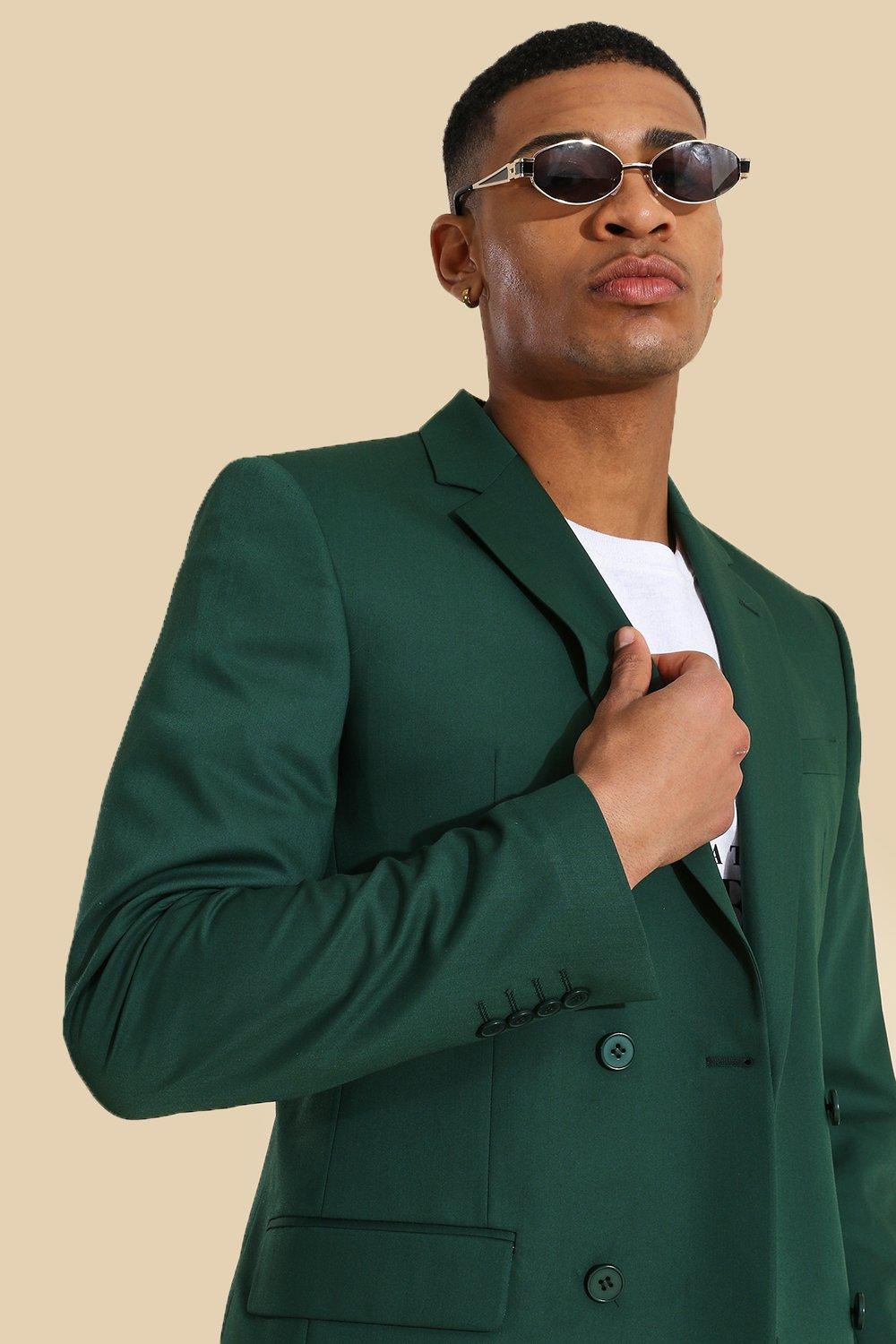 Green double sale breasted blazer mens