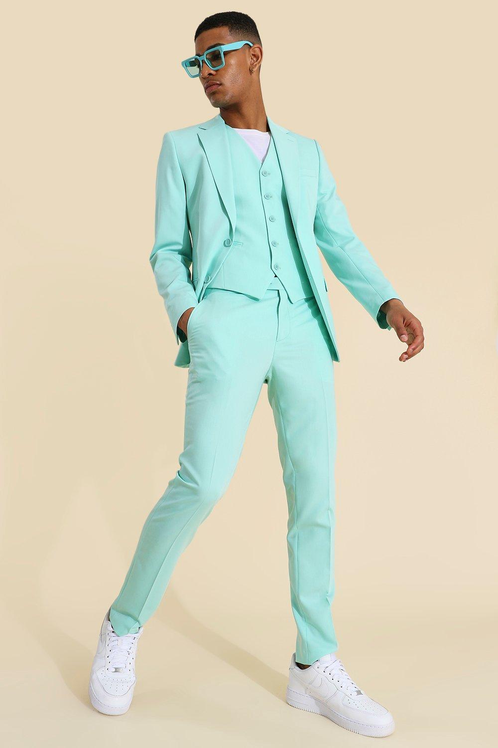 Men's Pastel Mint Green Skinny Fit Suit Vest Tappered Leg M370SK-03