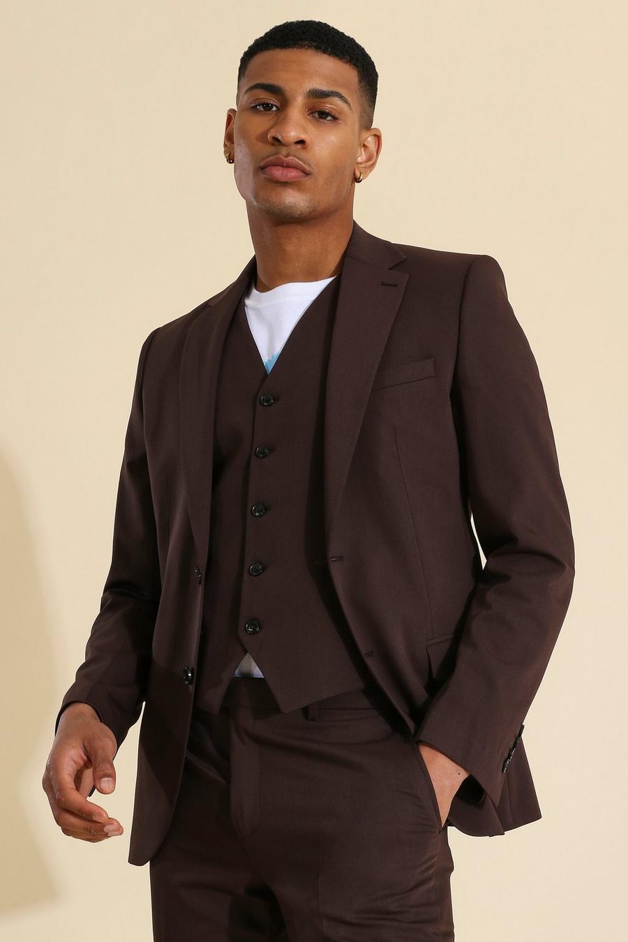 Brown Skinny Single Breasted Suit Jacket image number 1