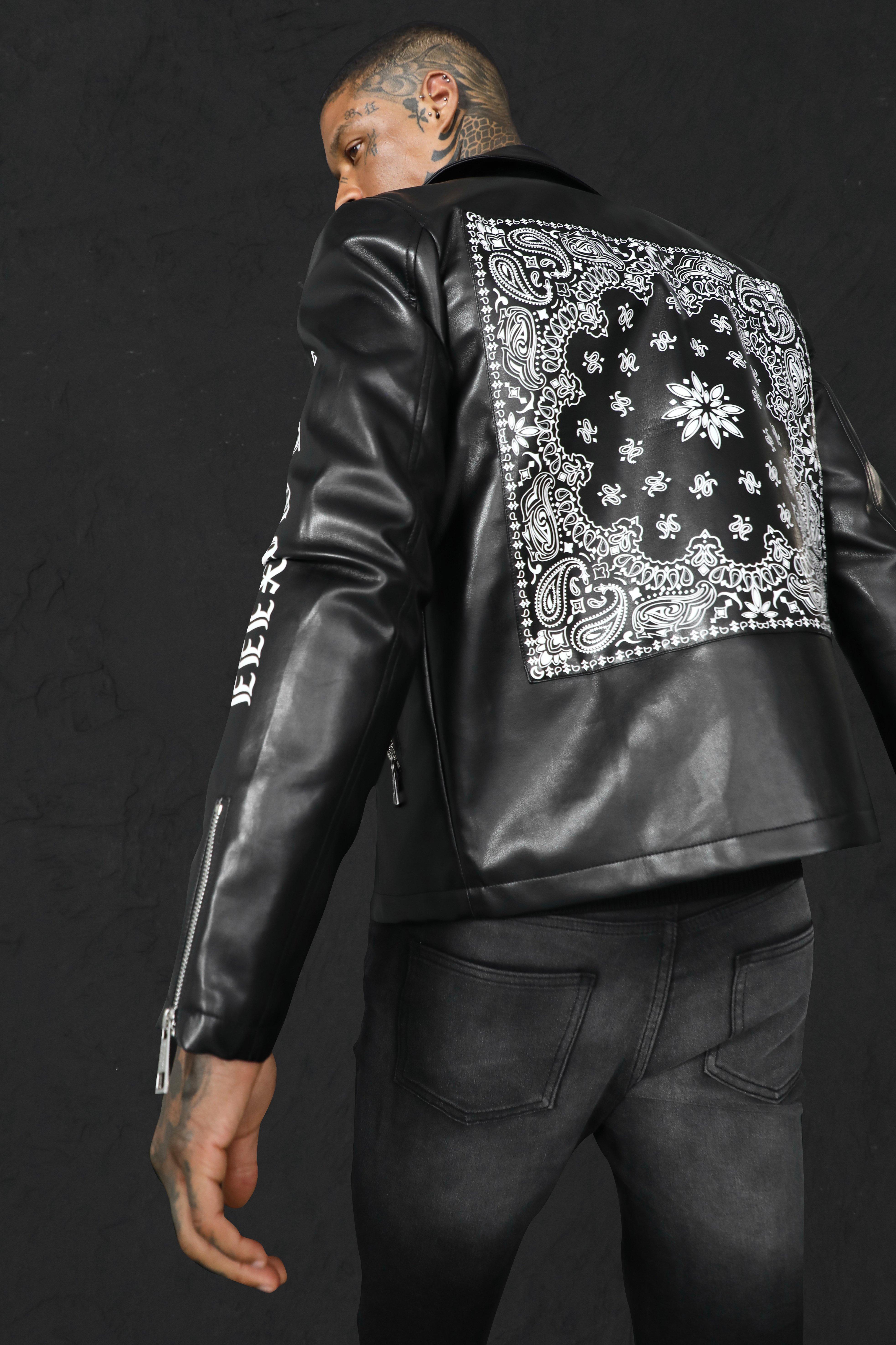 Joe Graphic Printed on back Black Faux leather Biker Jacket – Love