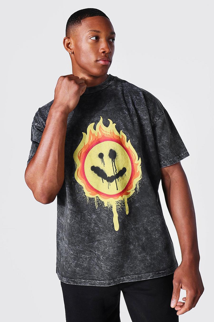 Charcoal Oversized Flame Face T-Shirt image number 1
