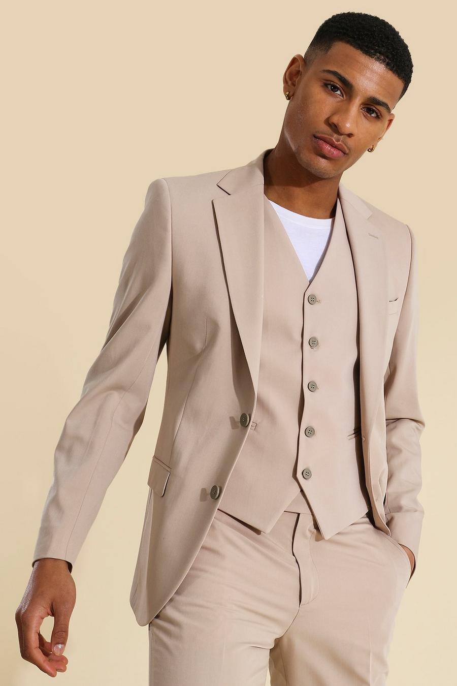 Ecru Skinny Single Breasted Suit Jacket image number 1