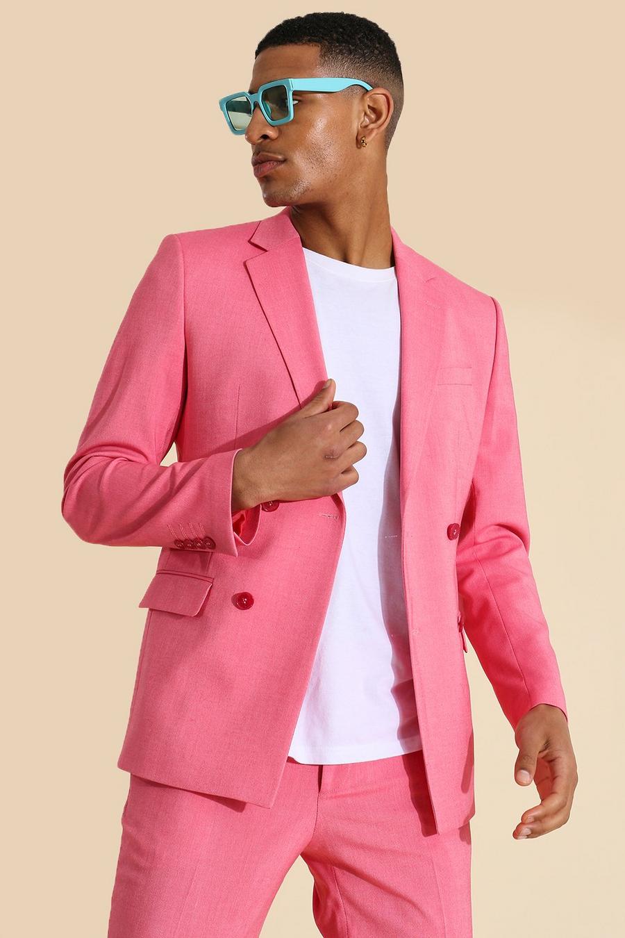 Pink Skinny Double Breasted Suit Jacket image number 1