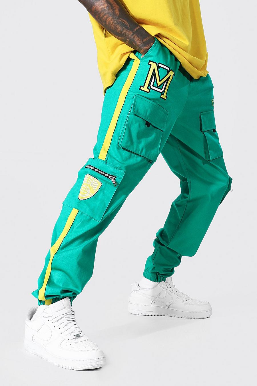 Pantalones cargo Ofcl estilo universitario con franja lateral, Green image number 1