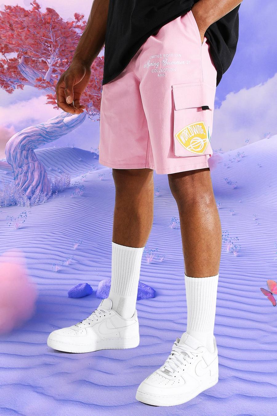 Lockere Official Cargo-Shorts im College-Stil, Pink image number 1